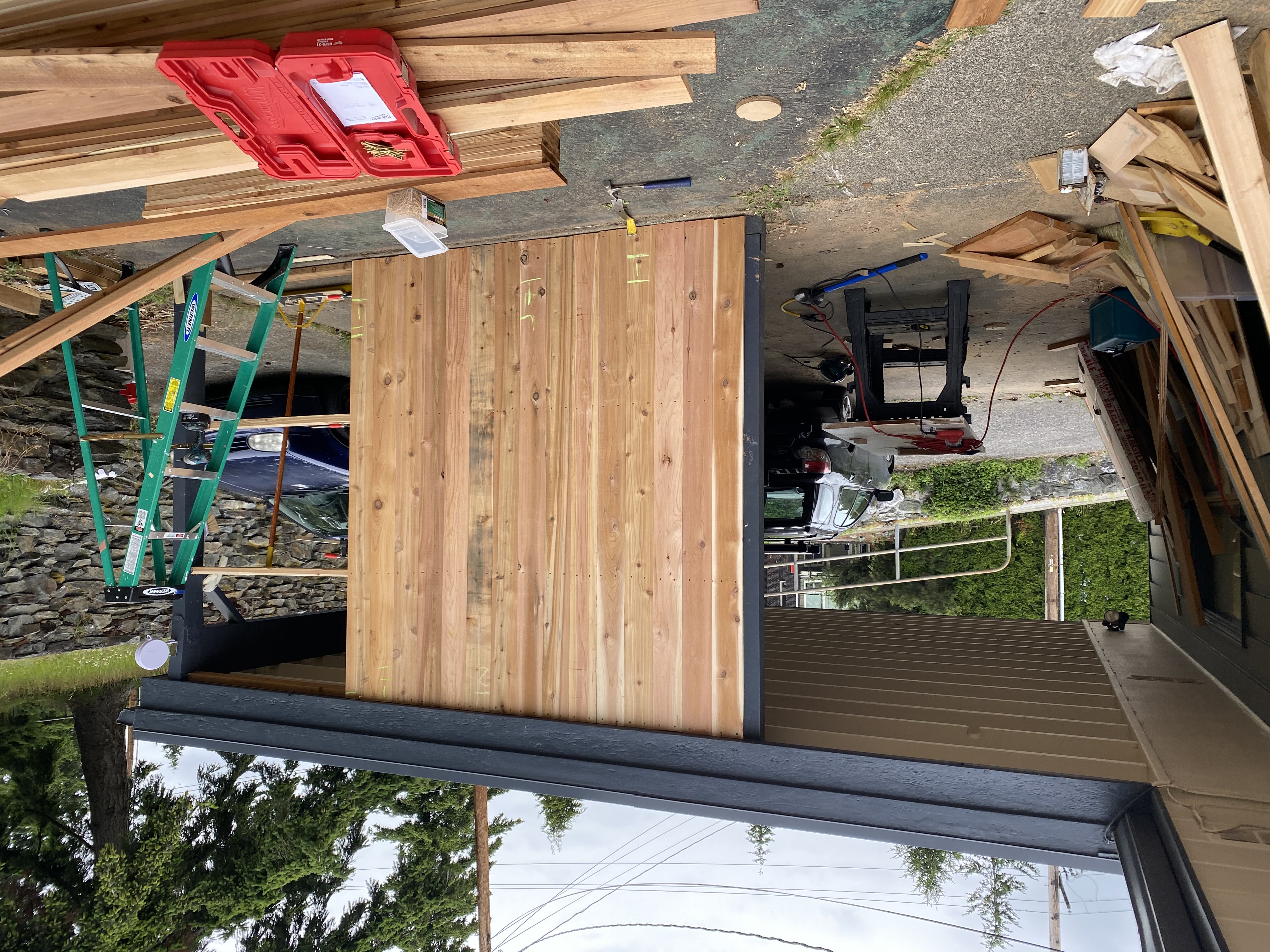 Cedar fence panel under construction